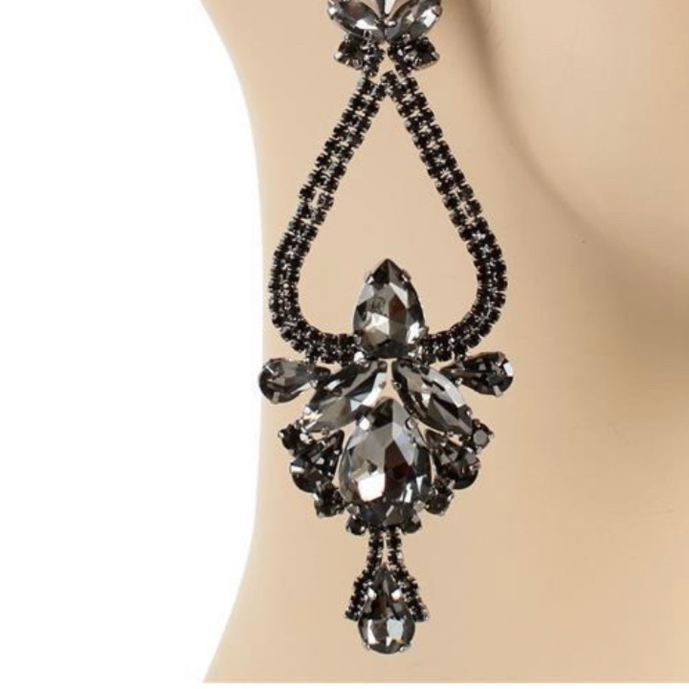 Crystal black chandelier earrings